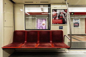 Seats inside a coach of M2 line